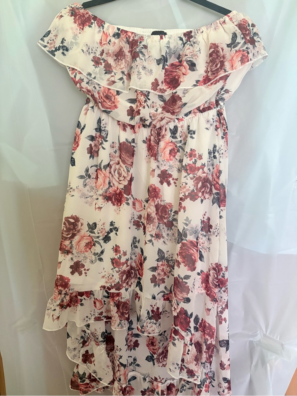 Floral Off-Shoulder Dress in Cream and Rose